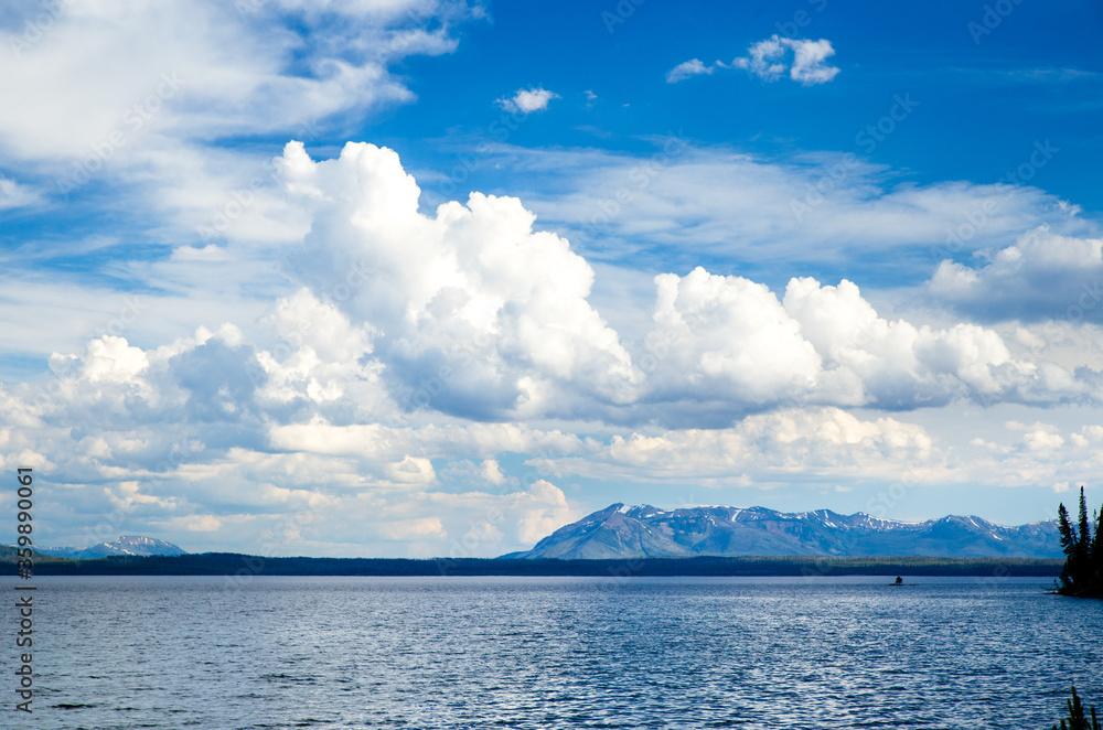 beatiful lake with bule cloudy sky