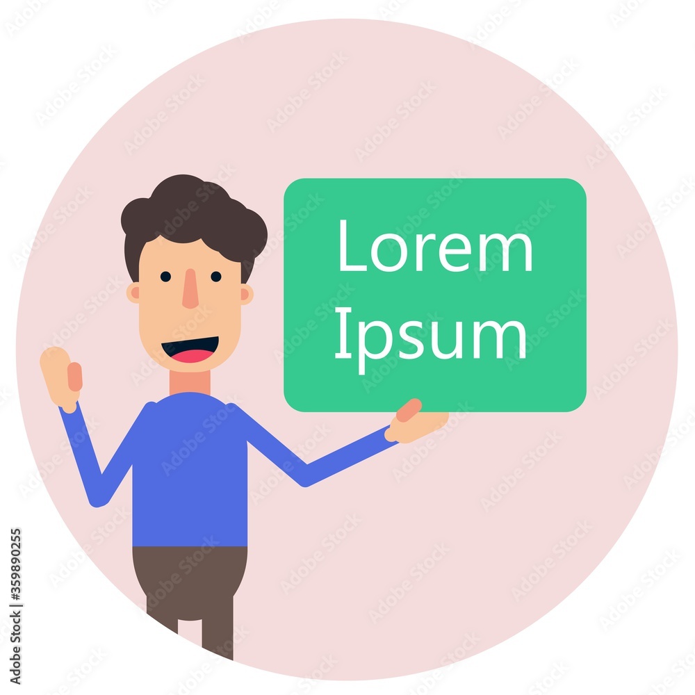 Young man showing blank advertising signboard in circle, vector Young man showing blank advertising signboard in circle, vector