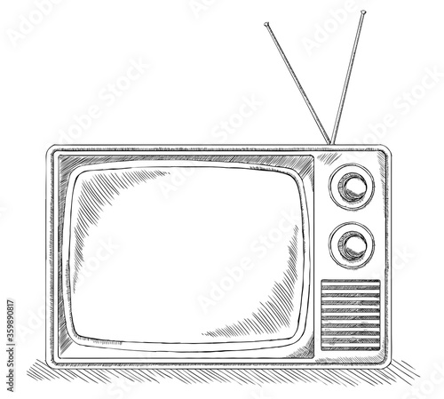 Retro TV sketch - black and white doodle