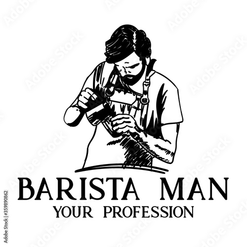 barista man illustration logo vector. hand drawn logo barista