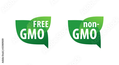 GMO free and non-GMO green sticker - isolated vector marking for healthy organic food products