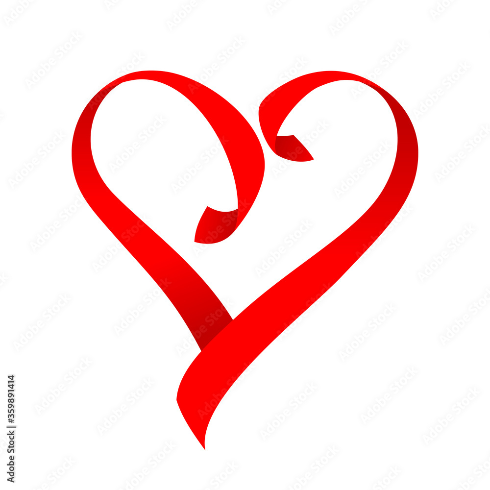 Red heart shaped ribbon - romantic vector isolated illustration for wedding agency logo, Valentines day or wedding greeting card Red heart shaped ribbon - romantic vector isolated illustration for wedding agency logo, Valentines day or wedding greeting card