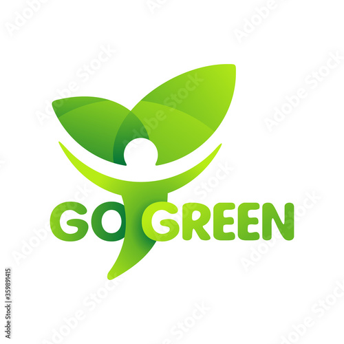 Go Green logo emblem with green human silhouette - eco-friendly environmental protection organization - isolated vector eco icon, sticker