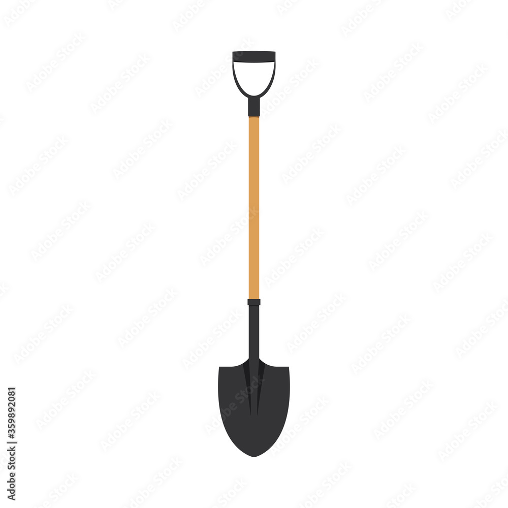 Garden shovel icon isolated on white background. Gardening or construction work tool - metal spale with wooden handle. Flat design cartoon style vector illustration. Garden shovel icon isolated on white background. Gardening or construction work tool - metal spale with wooden handle. Flat design cartoon style vector illustration.