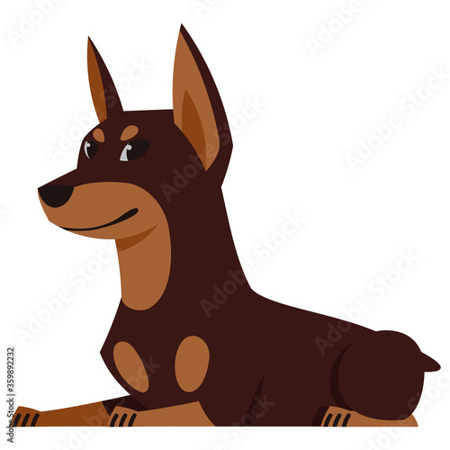 Lying Doberman side view. Cute pet in cartoon style.