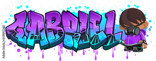 Gabriel. A cool Graffiti Name illustration inspired by graffiti and street art culture. Vivid vibrant colors  immaculate style  perfect balance.