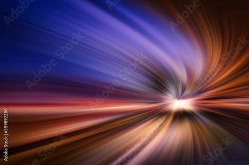 abstract fast speed light red blue purple color line zoom background in new technology concept