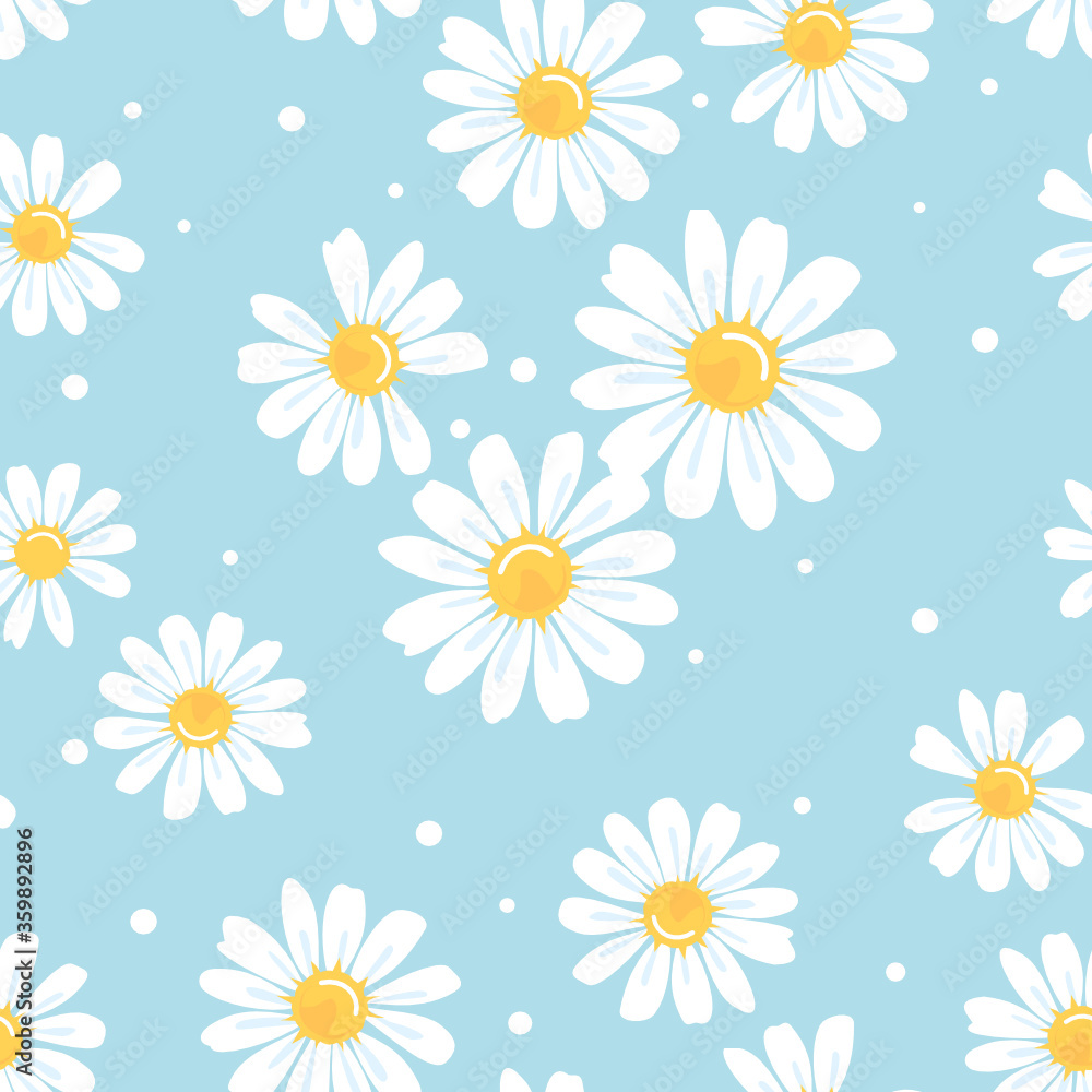 Seamless pattern with daisies and dots on pastel blue background vector Seamless pattern with daisies and dots on pastel blue background vector