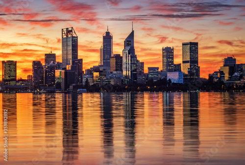 Beautiful Mirror Image Sunset over Perth City,  Australia