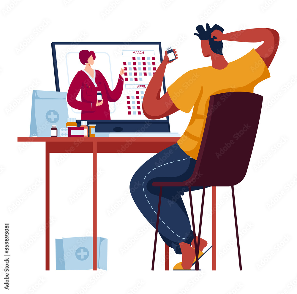 Future medicine, doctor advises patient onlain over internet, design in ...