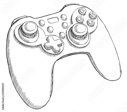 Sketch style vector illustration of computer and console gamepad