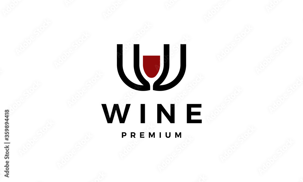 initial letter W with wine glass logo design concept initial letter W with wine glass logo design concept