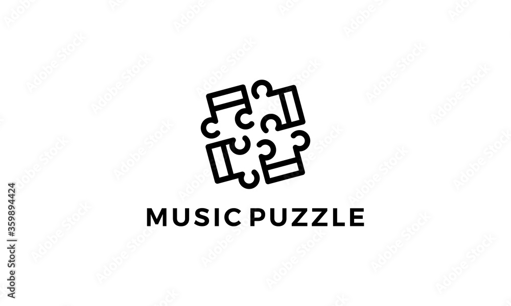 music puzzle with line style  logo design concept