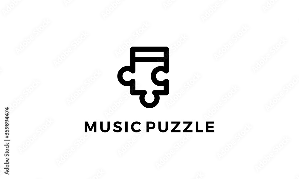 music puzzle with line style  logo design concept