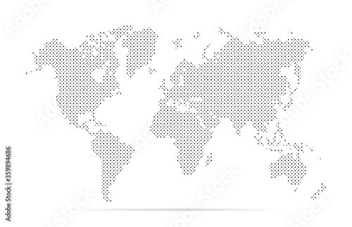 Dotted map world. Simple digital dot. Worldmap global point. Earth globe circle. Worldwide continents isolated on white background. Silhouette planet round. Minimalist continent designs travel. Vector