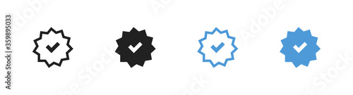 Check mark icons set. Profile verification blue button in flat. Vector right symbol