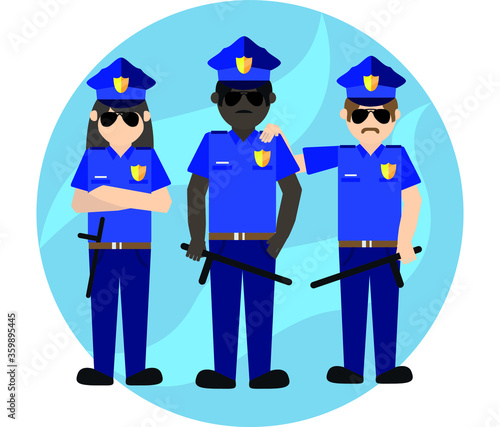 African American Ethnicity
young police character team. security concept flat modern vector on a white background
