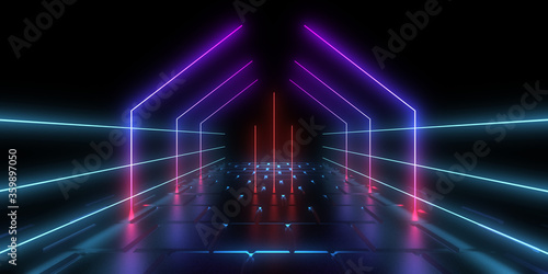 3D abstract background with neon lights. checkmark conceptl .space construction . 3d illustration photo