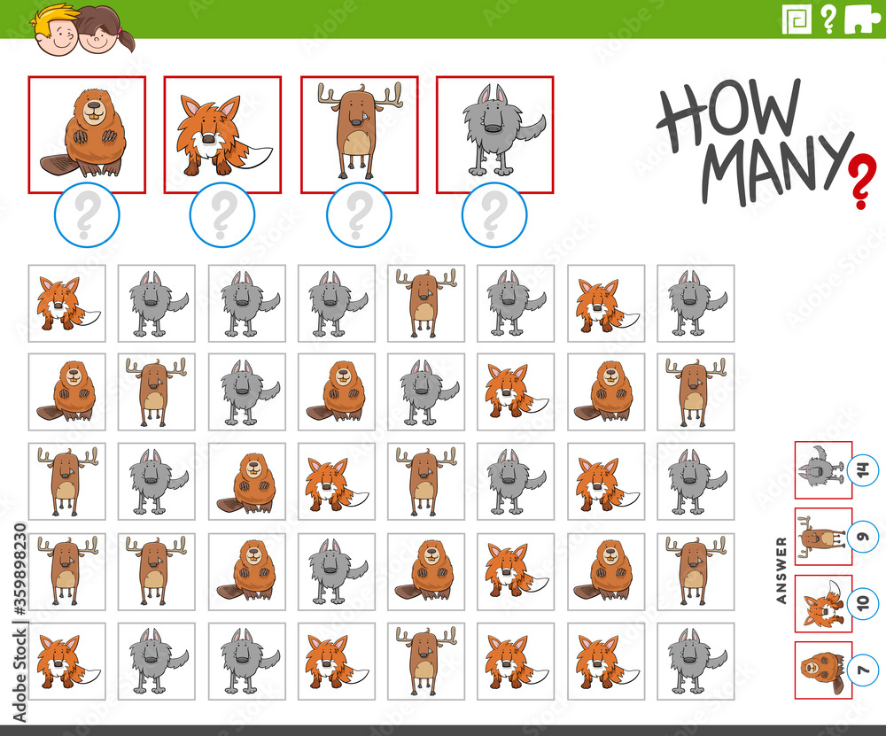 Fototapeta premium how many animal characters counting game