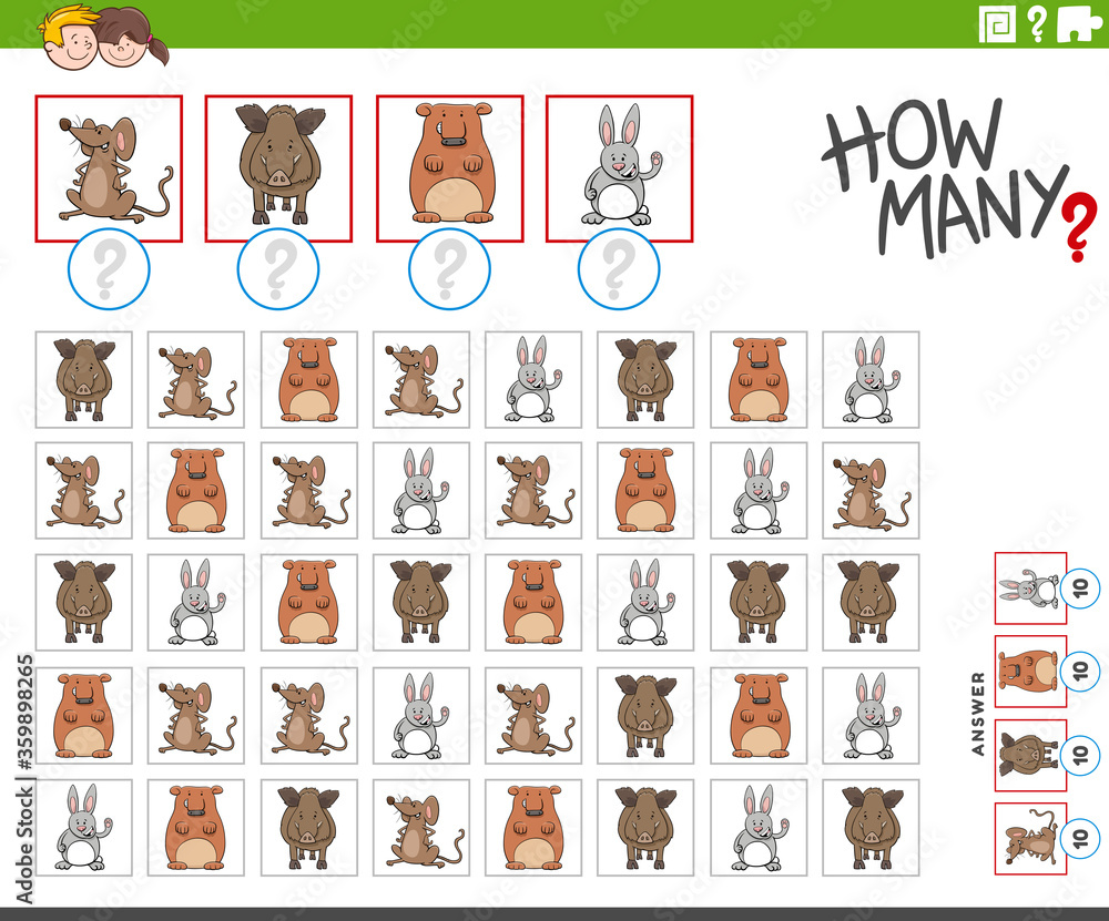 how many animal characters counting task