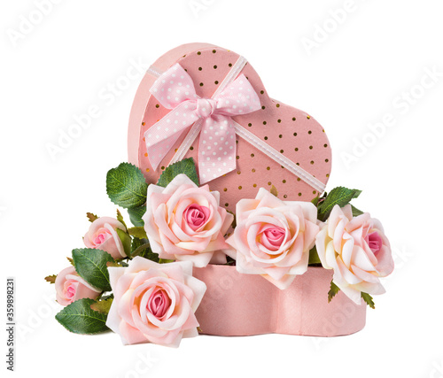 Gift box and rose flowers