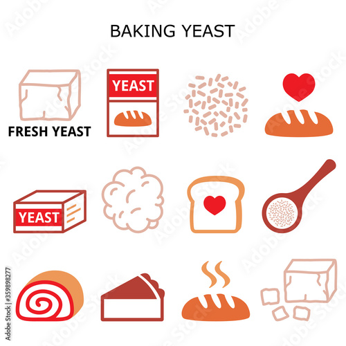 Baking yeast vector color icons set - baking bread and cakes idea, yeast dough, beer and wine production
