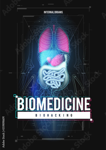 Body hologram, futuristic design. Human cloning concept. Innovation technology in medicine. Data monitors, statistics and diagrams, infographic. Hud vector Design.