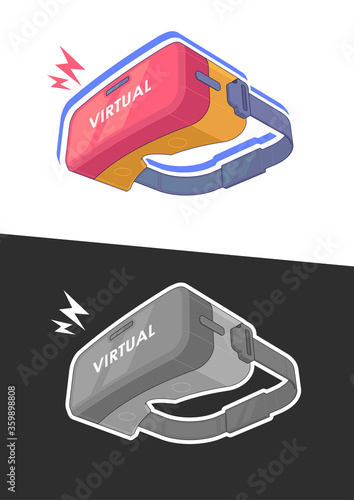 VR Glasses for a smartphone. Virtual reality headset glasses. Stereoscopic 3d VR optical technology. AR. Augmented reality illustration for print and web.