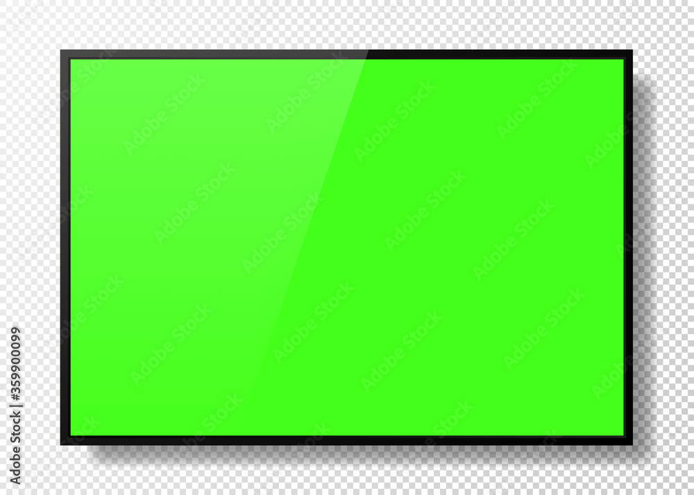Realistic TV green screen on transparent background. Modern stylish