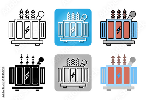 High voltage electrical transformer icon set isolated on white background for web design