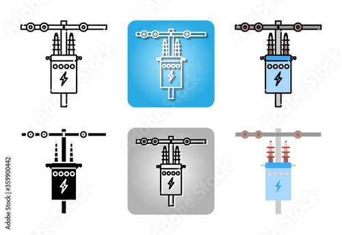 High voltage electrical transformer icon set isolated on white background for web design