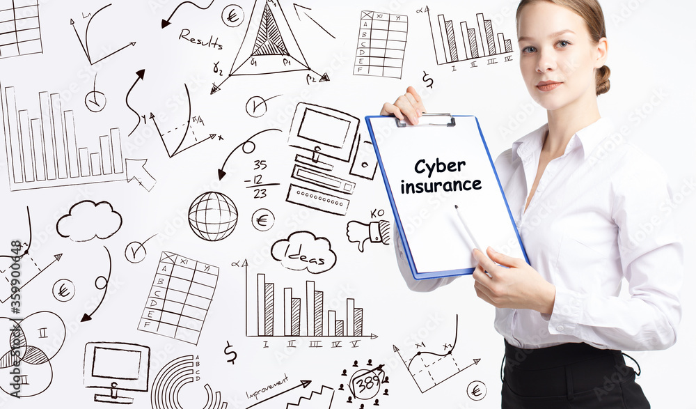 Business, technology, internet and network concept. Young businessman thinks over the steps for successful growth: Cyber insurance Business, technology, internet and network concept. Young businessman thinks over the steps for successful growth: Cyber insurance