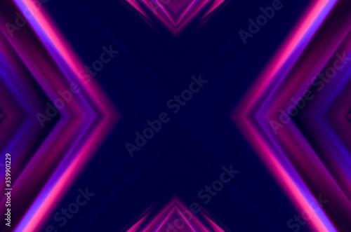Dark abstract background with neon ultraviolet lines, waves. Light neon effect. Laser light show, energy waves.