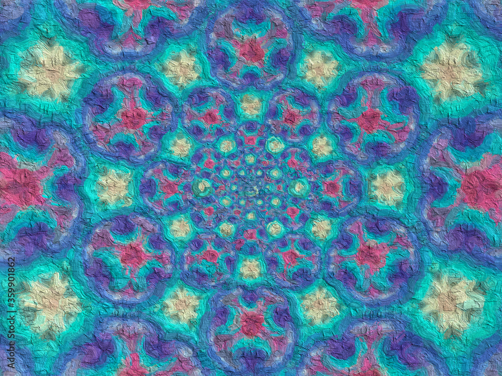 psychedelic Mandala style abstract background with rough paper texture illustration
