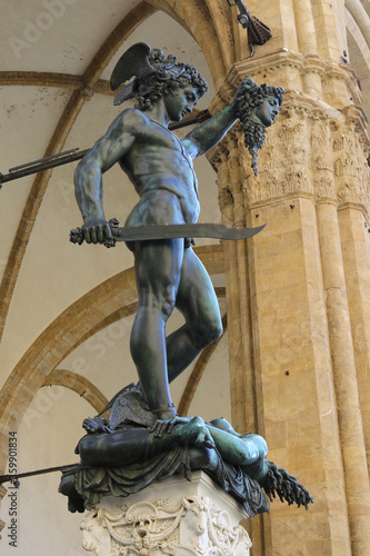 Perseus with the Head of Medusa, bronze statue of Benvenuto Cellini, Signoria square, Florence, Italy