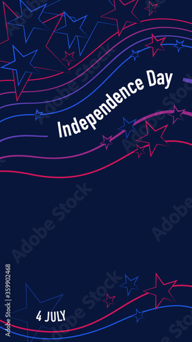4th july american independence day greeting card design abstract national lines, swatches and stars of american flag. Vertical.