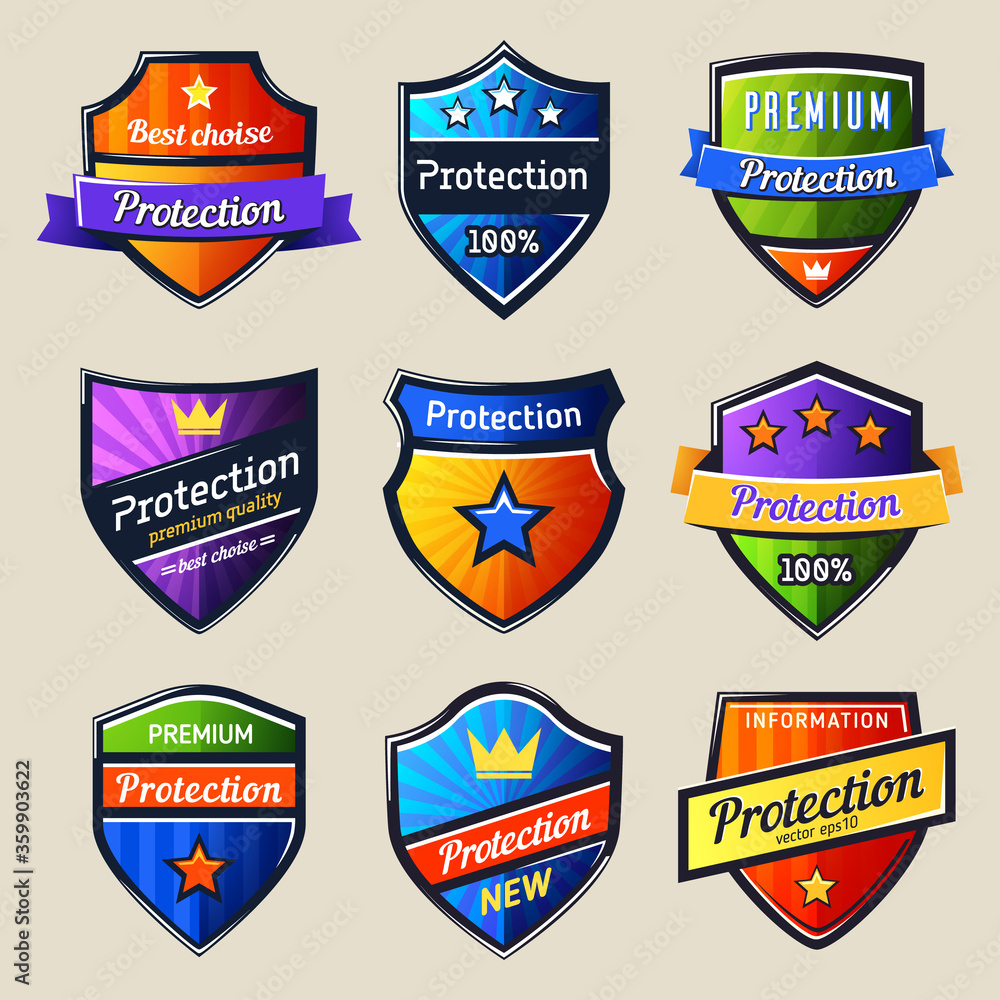 Set of isolated shields for protection.Safety icon