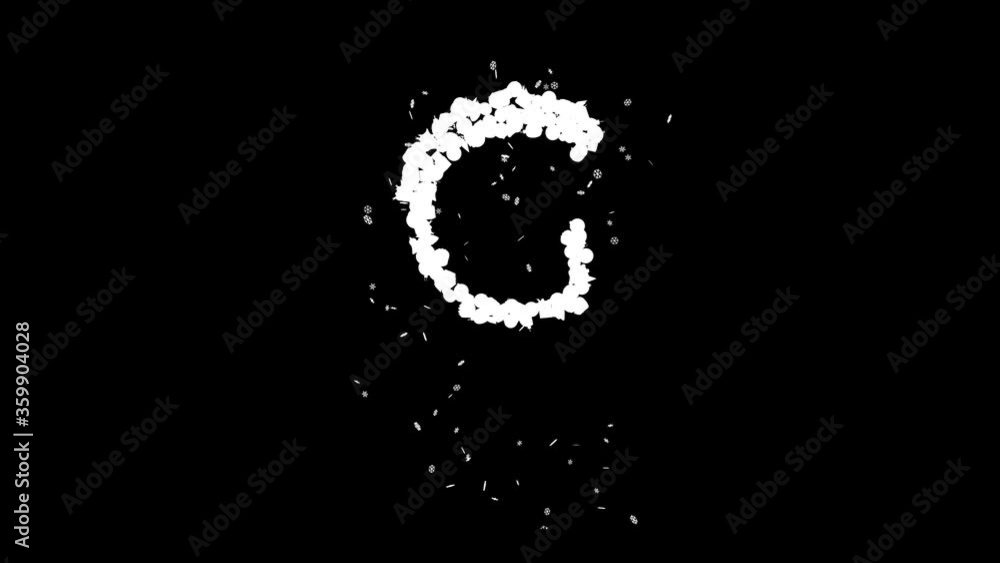 Holiday text out of Christmas ornaments with snow flakes and alpha channel in vibrant random colors G Holiday text out of Christmas ornaments with snow flakes and alpha channel in vibrant random colors G