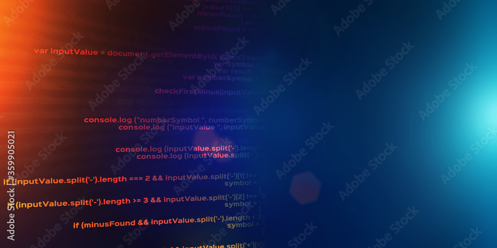 Lines of computer code on color gradient background, blank space ...