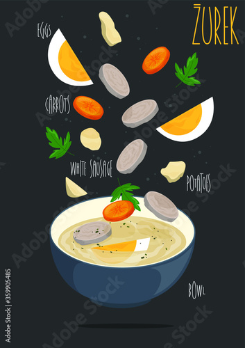 Zurek. Traditional polish soup. Vector illustration
