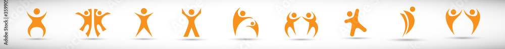 Abstract People Logo Set. Human Figure Isolated On Gray Background ...