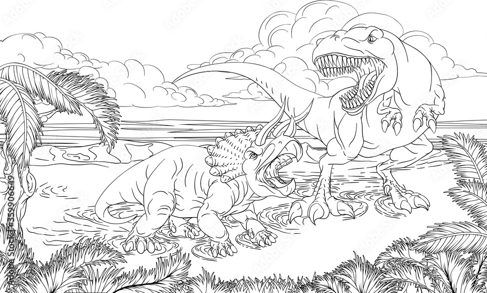 Premium Vector  Cartoon dinosaur, tyrannosaurus rex, coloring