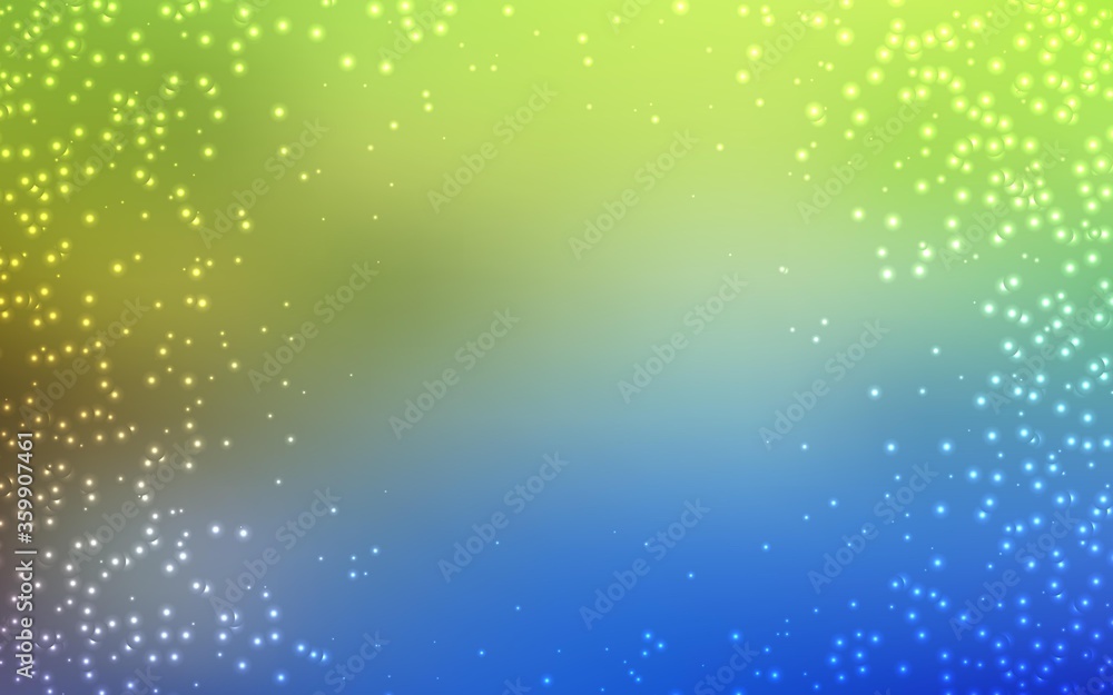 Light Blue, Green vector background with astronomical stars. Glitter abstract illustration with colorful cosmic stars. Pattern for astrology websites.