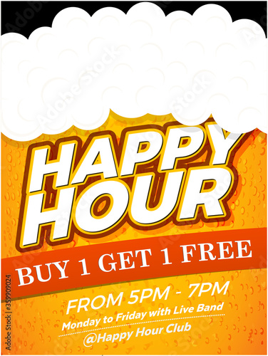 Happy Hour Vector Illustration Background for Poster, Banner, Flyer, Sign Board, Advertisement, Promotion, Web.