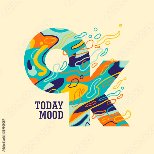 Typographic "OK" sign in colorful fluid style abstraction. Vector illustration.