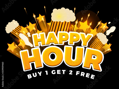 Happy Hour Vector Illustration Background for Poster, Banner, Flyer, Sign Board, Advertisement, Promotion, Web.