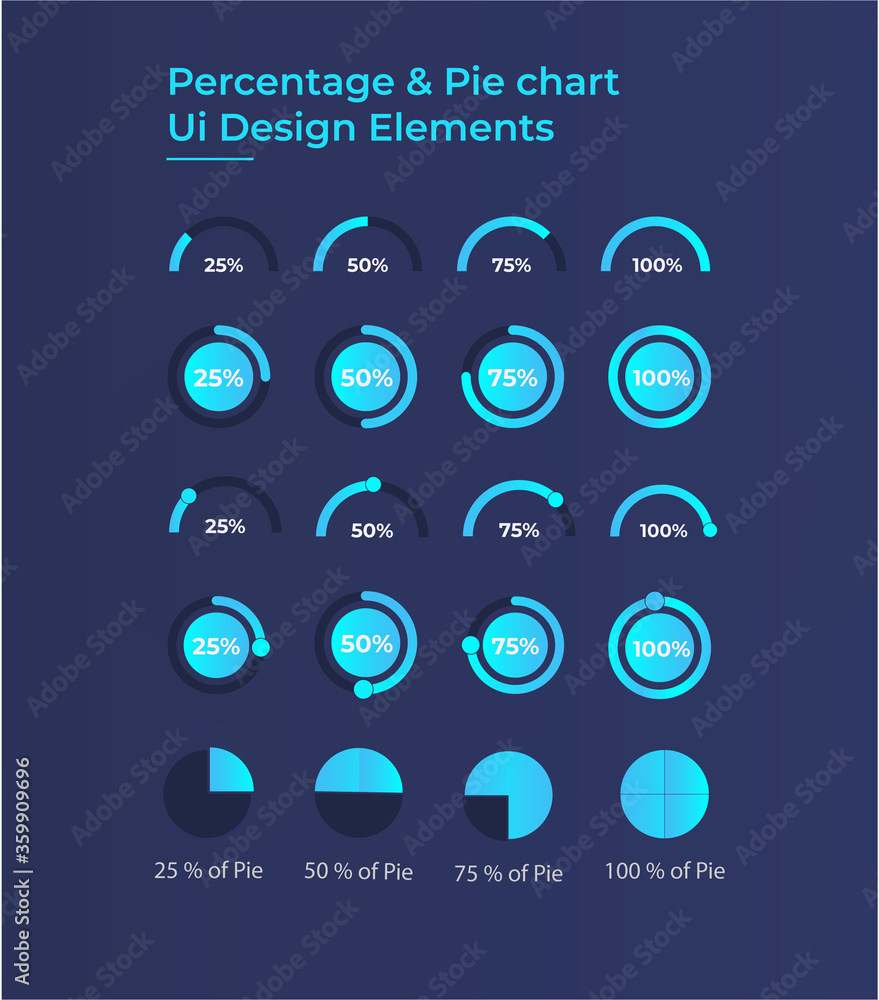 Set of circle percentage diagrams of 25%, 50%, 75% 100% for web design ...