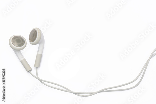 white earphones isolated on white background with clipping path, copy space.