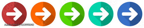 Right arrow vector icons, set of flat design colorful web buttons in eps 10