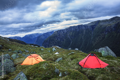 Camping in harsh Norway, Folgefonna, norwegian mountains